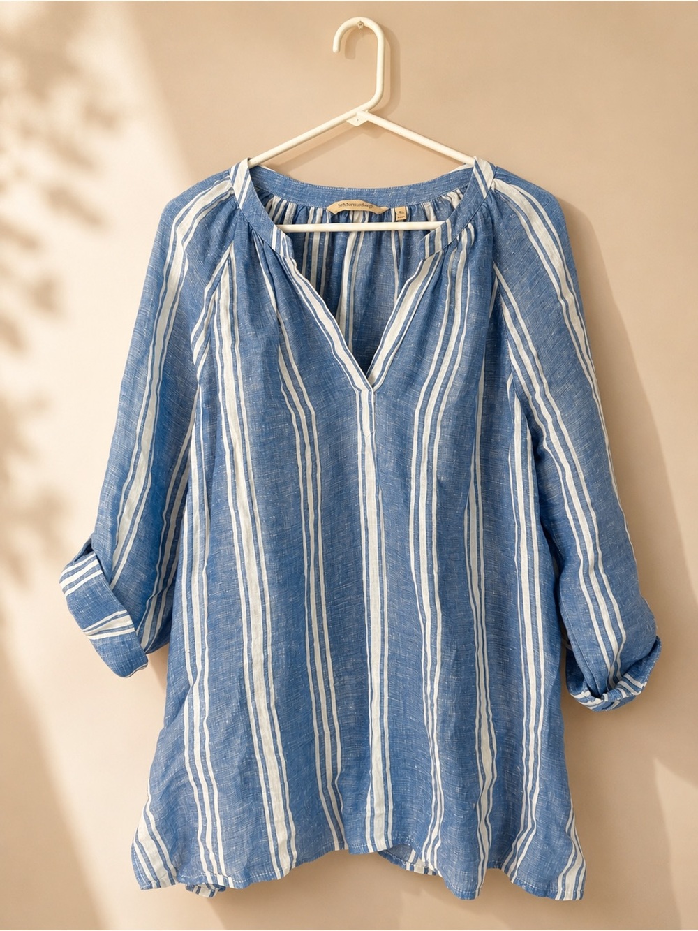 Soft Surroundings Linen Blend Popover Blouse Womens XL Medium Quarter Tab Sleeve - Picture 2 of 2